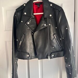 Zara Black Leather Jacket with Star Studs